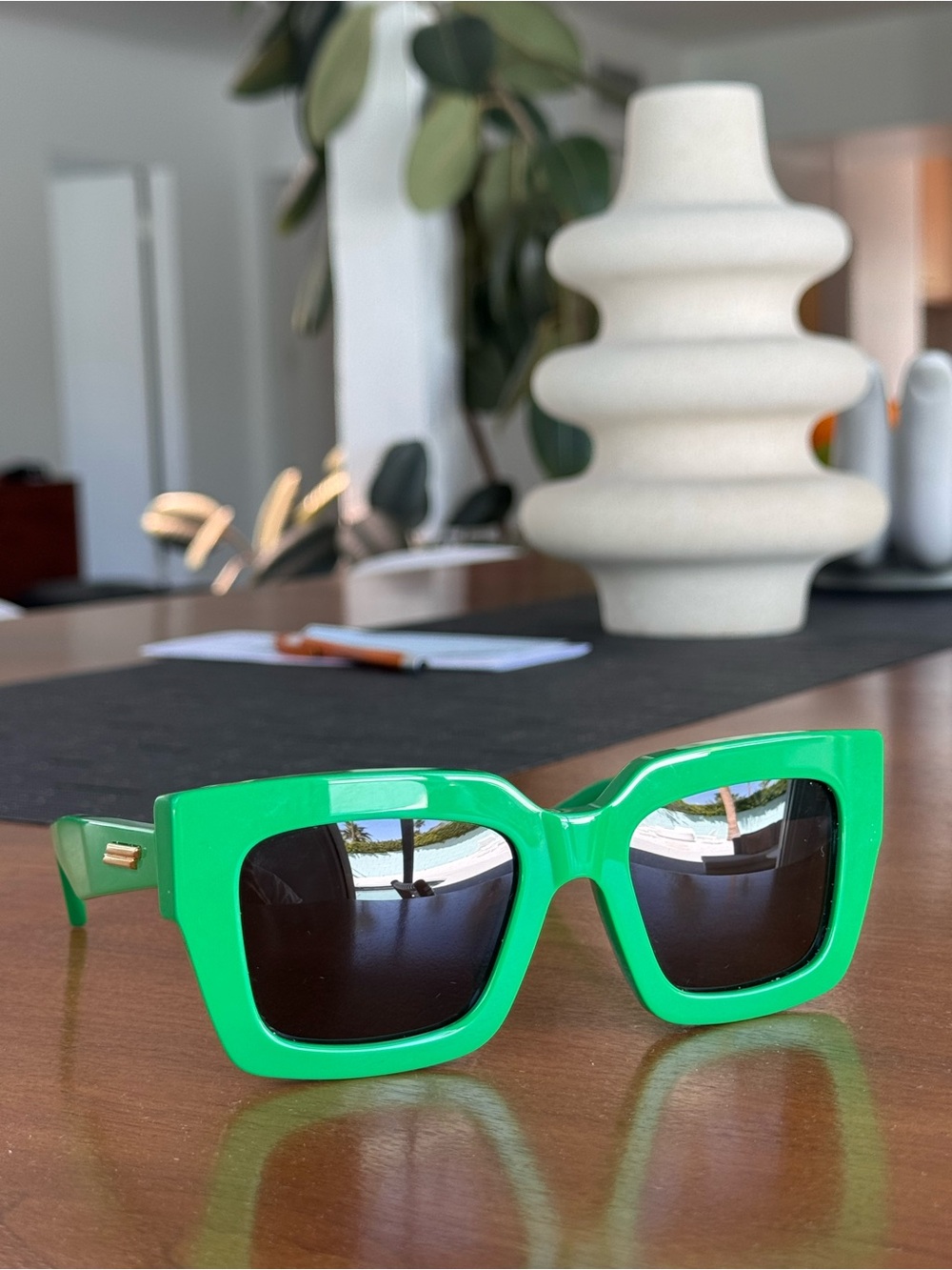 Bright Green Butterfly Sunglasses by Bottega Veneta BV1212S